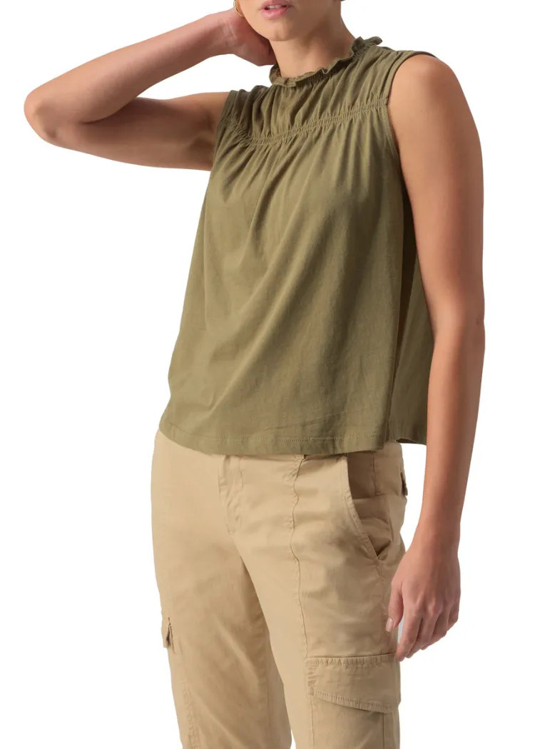 Sanctuary Sleeveless Shirred Top - Burnt Olive ***FINAL SALE***