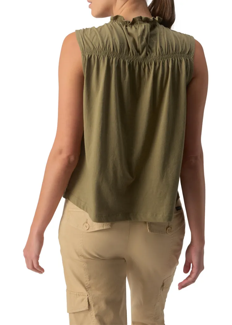 Sanctuary Sleeveless Shirred Top - Burnt Olive ***FINAL SALE***