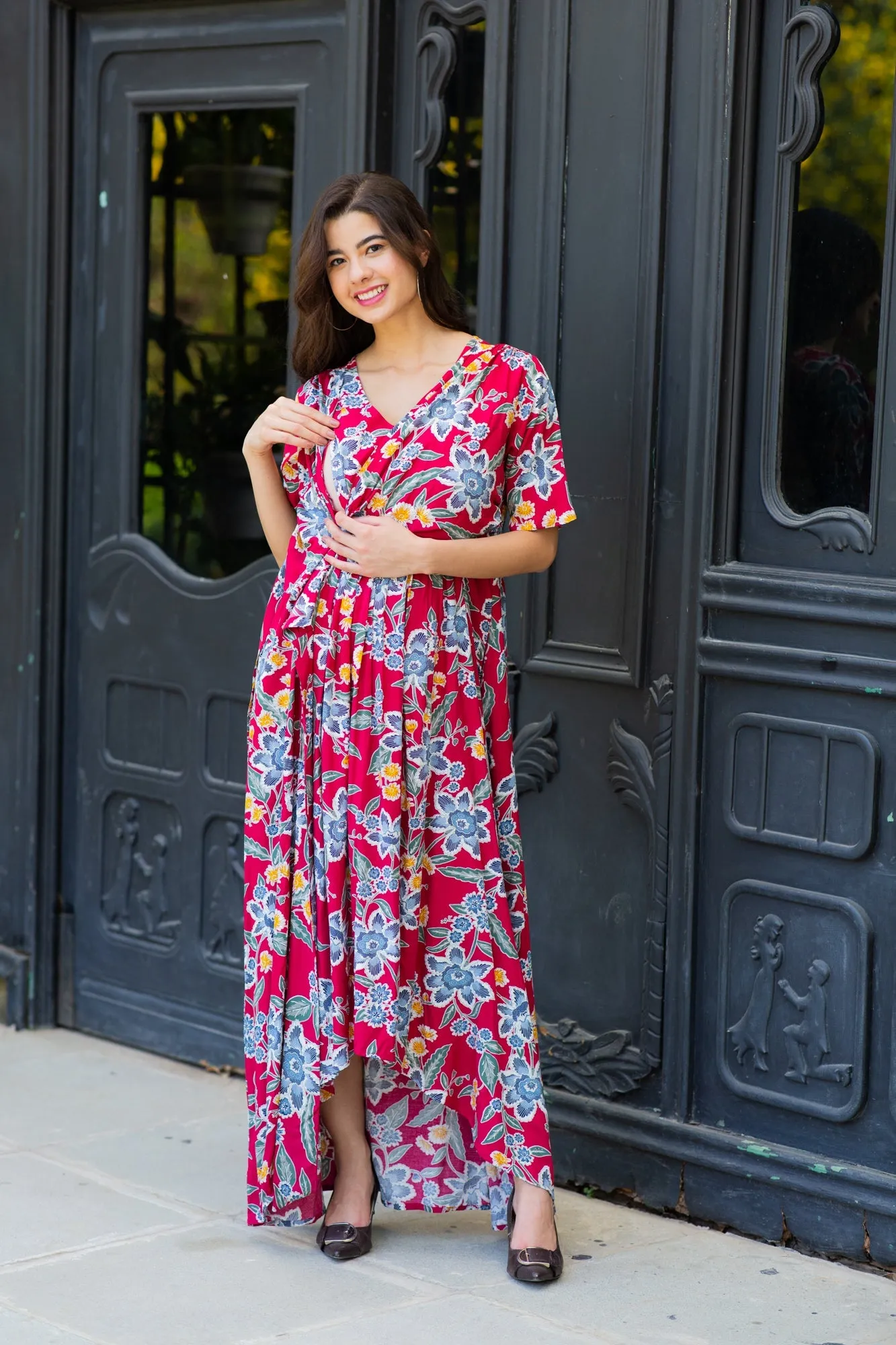 Scarlet Bloom Hi-Low Maternity & Nursing Wrap Dress