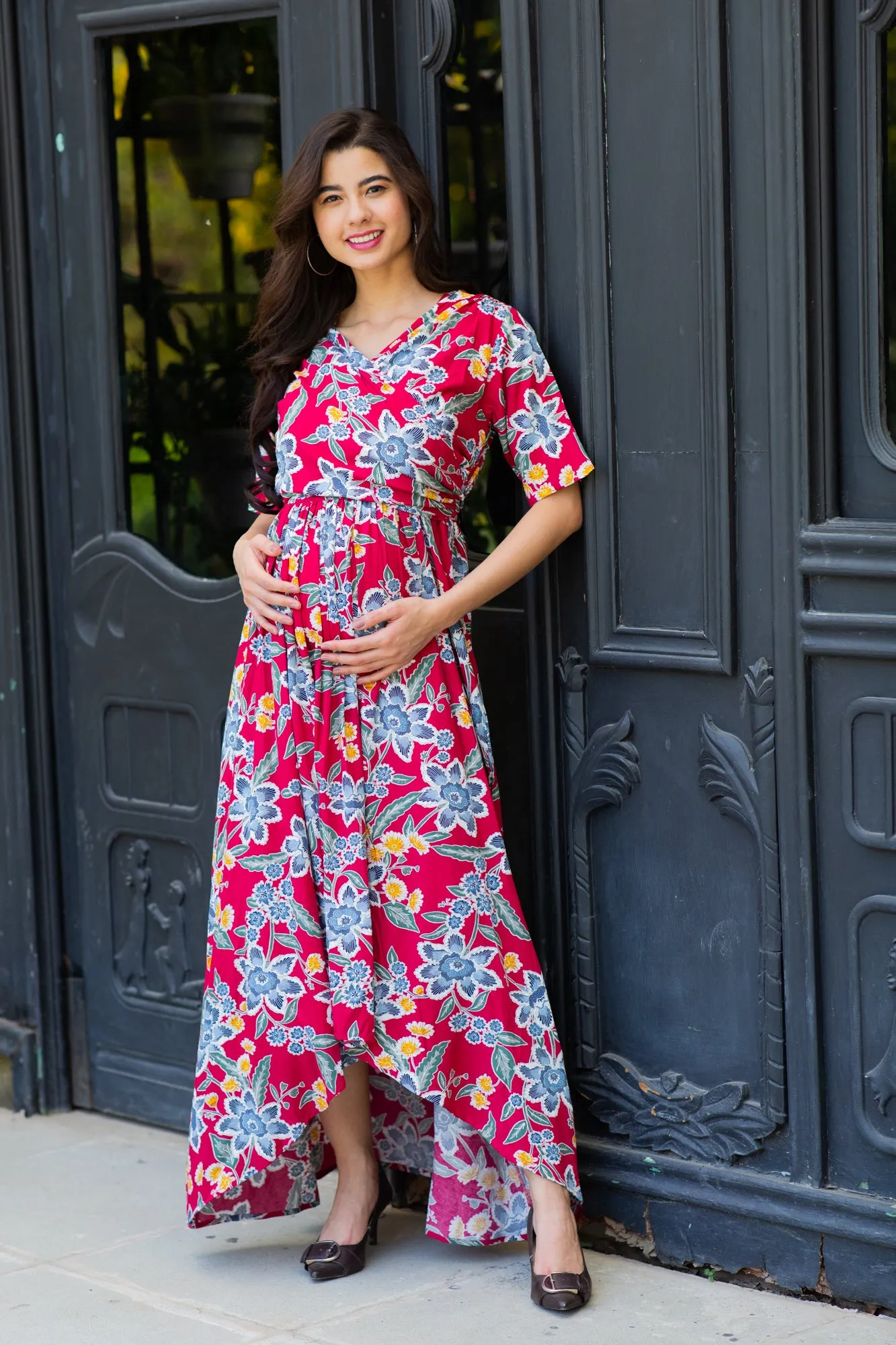 Scarlet Bloom Hi-Low Maternity & Nursing Wrap Dress