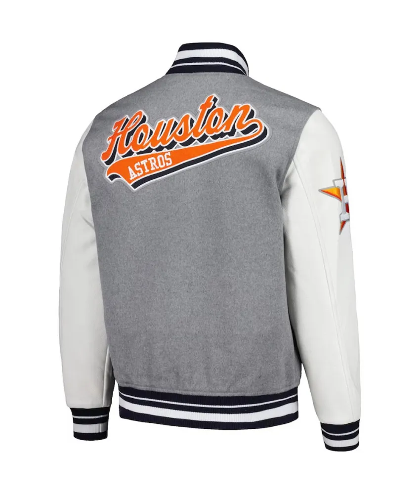 Script Tail Houston Astros Heather Gray and White Varsity Jacket 