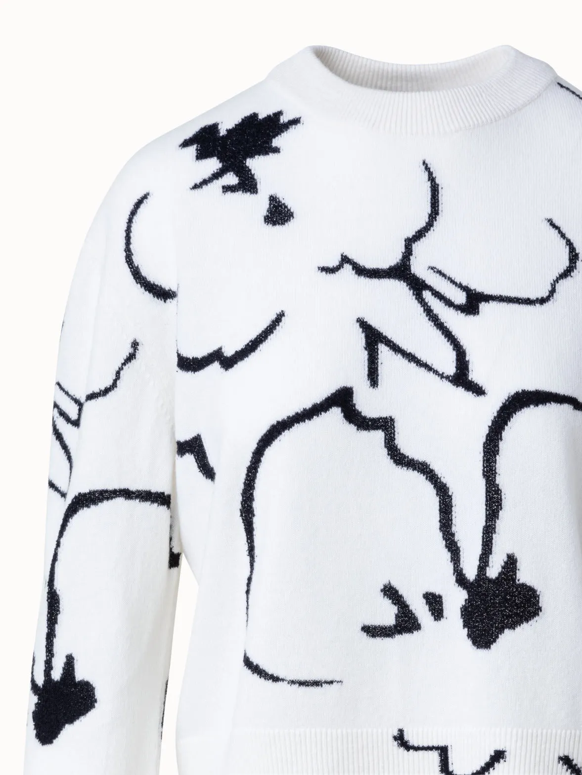 Short Cashmere Pullover with Sketched Abraham Flower Intarsia