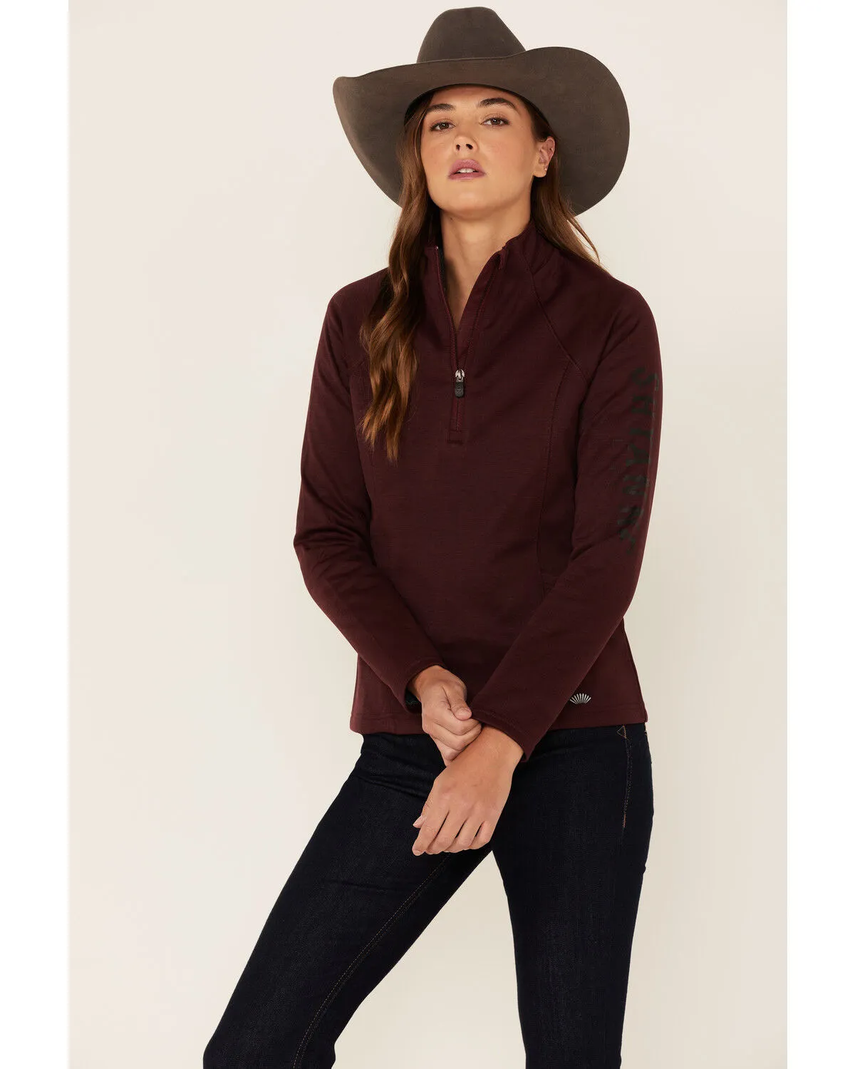 Shyanne Women's Burgundy Logo Sleeve 1/2 Riding Pullover