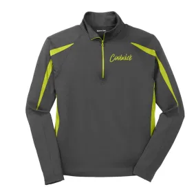 Signature Coolwick Logo Grey Charge Green Sport-Wick Stretch 1/2-Zip Colorblock Pullover