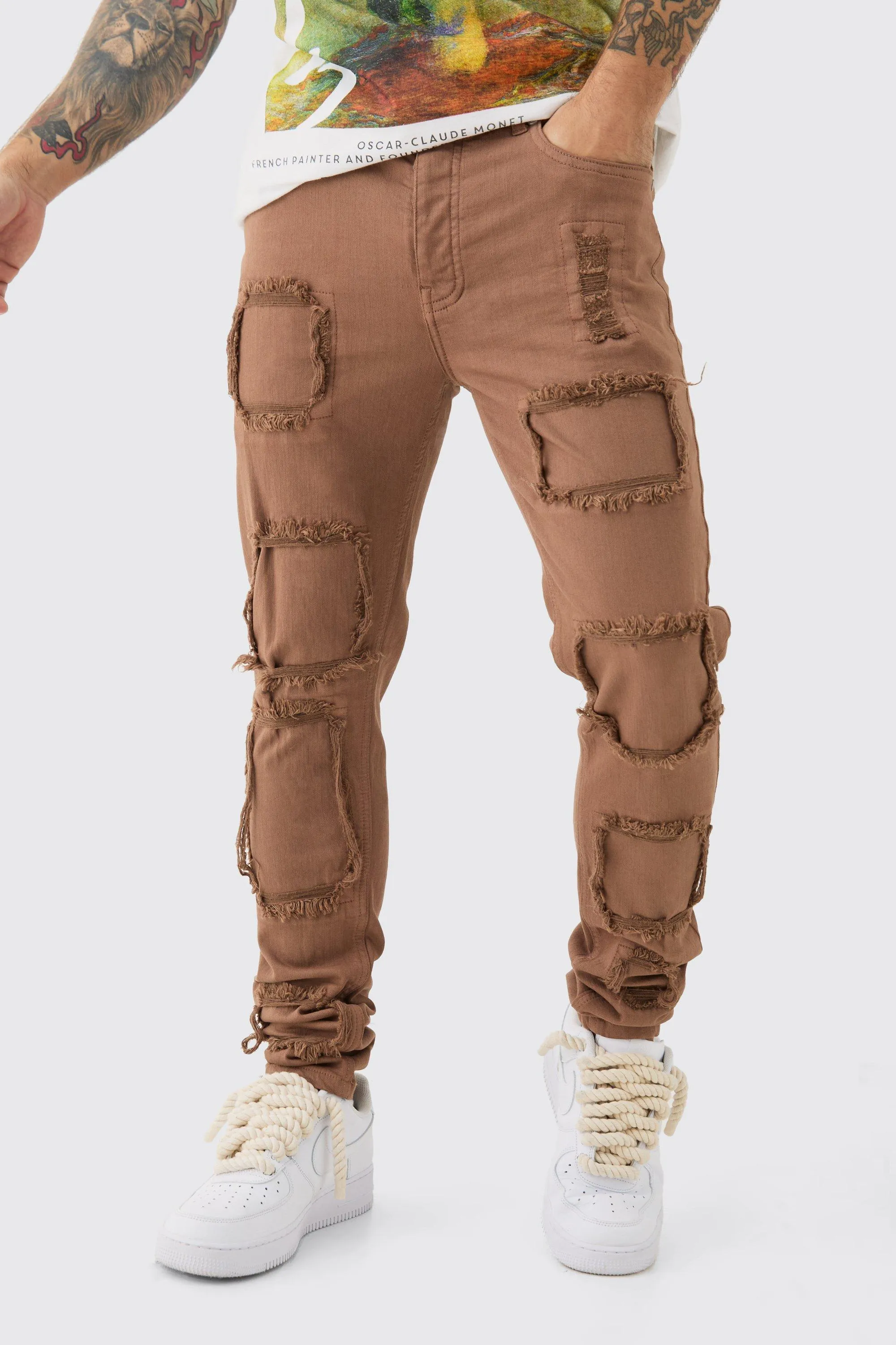 Skinny Stretch Distressed Rip & Repair Jeans In Stone Wash