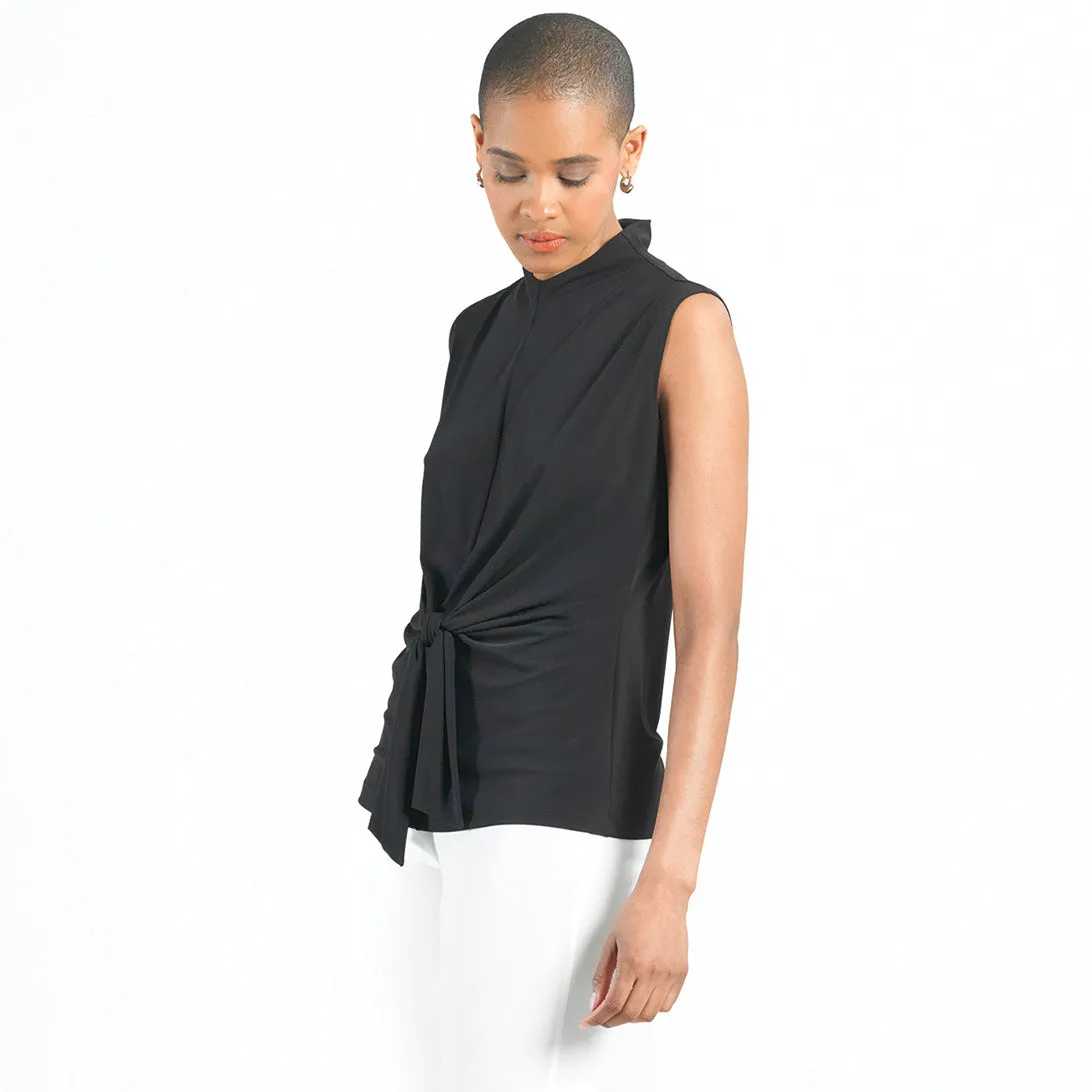 Sleeveless Center Front Tie Top - Black