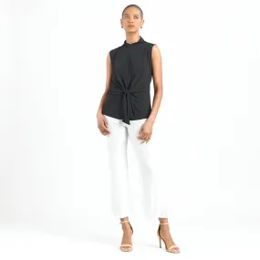 Sleeveless Center Front Tie Top - Black