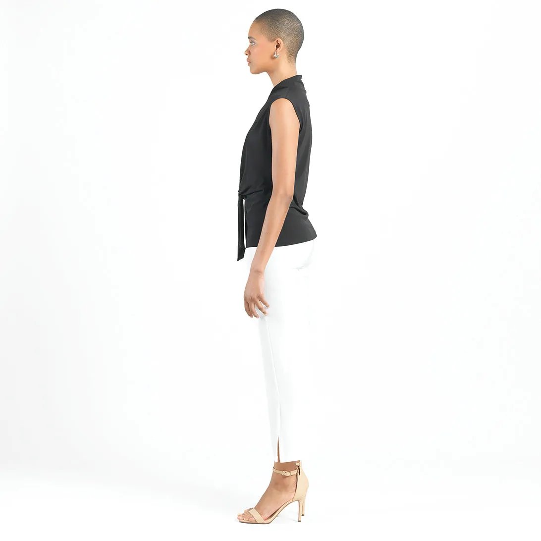 Sleeveless Center Front Tie Top - Black