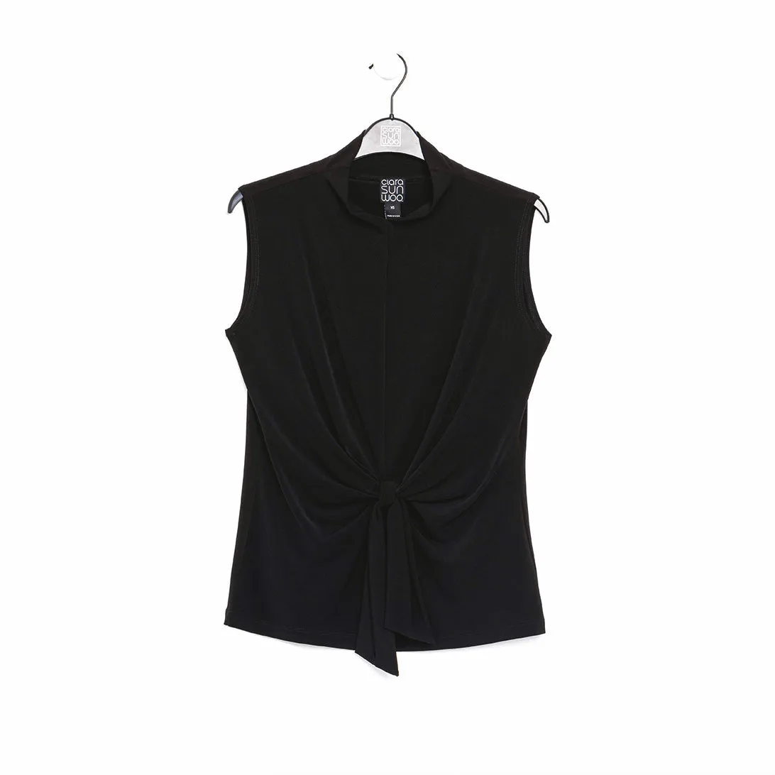 Sleeveless Center Front Tie Top - Black