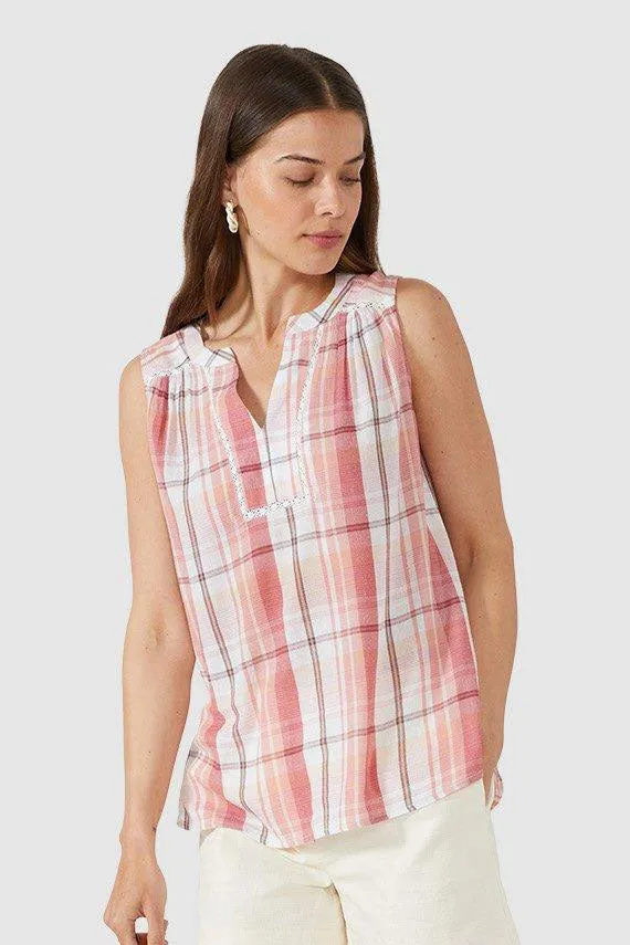 Sleeveless Check Print Top