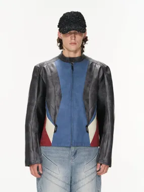 Slim Leather Multi-Color No-Collar Jacket