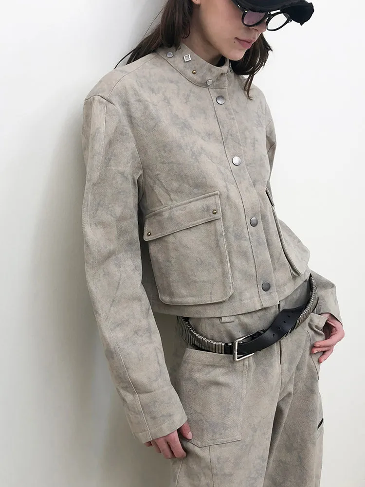 Stand Collar Rivet Stir-dyed Jacket