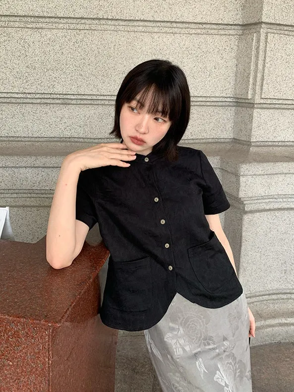 Stand Collar Short-sleeved Shirt Jacket