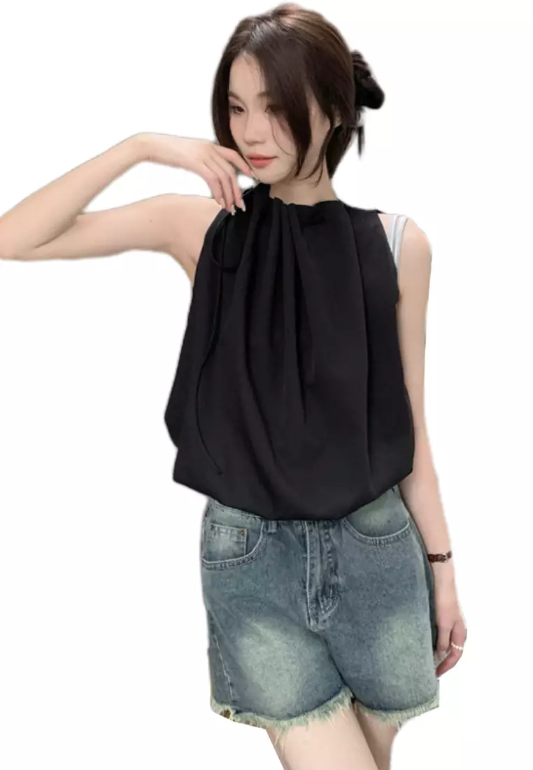 Sunnydaysweety 2024 temperament shirt loose sleeveless top CA24061814BK