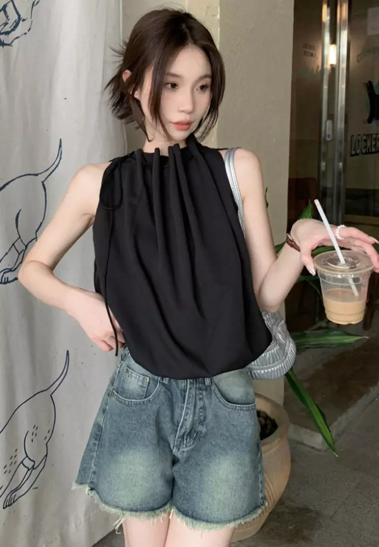 Sunnydaysweety 2024 temperament shirt loose sleeveless top CA24061814BK