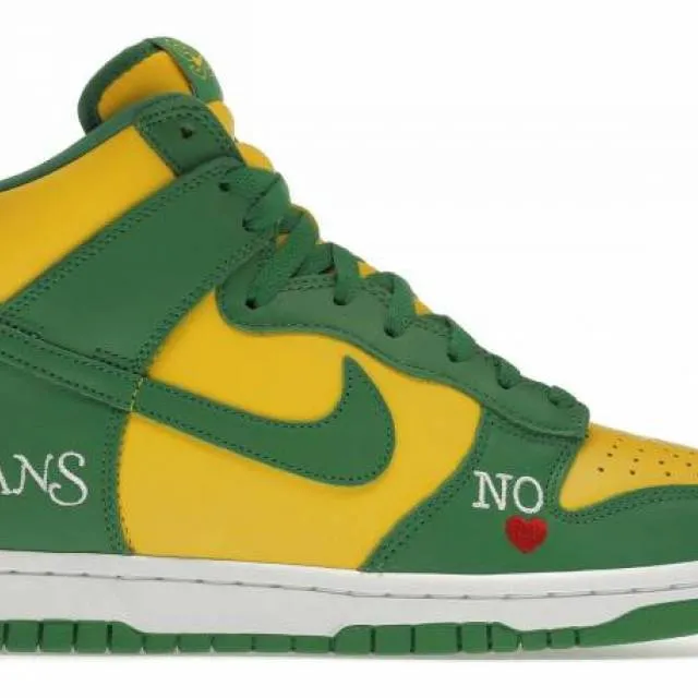 Supreme x nike sb dunk high by any means varsity maize