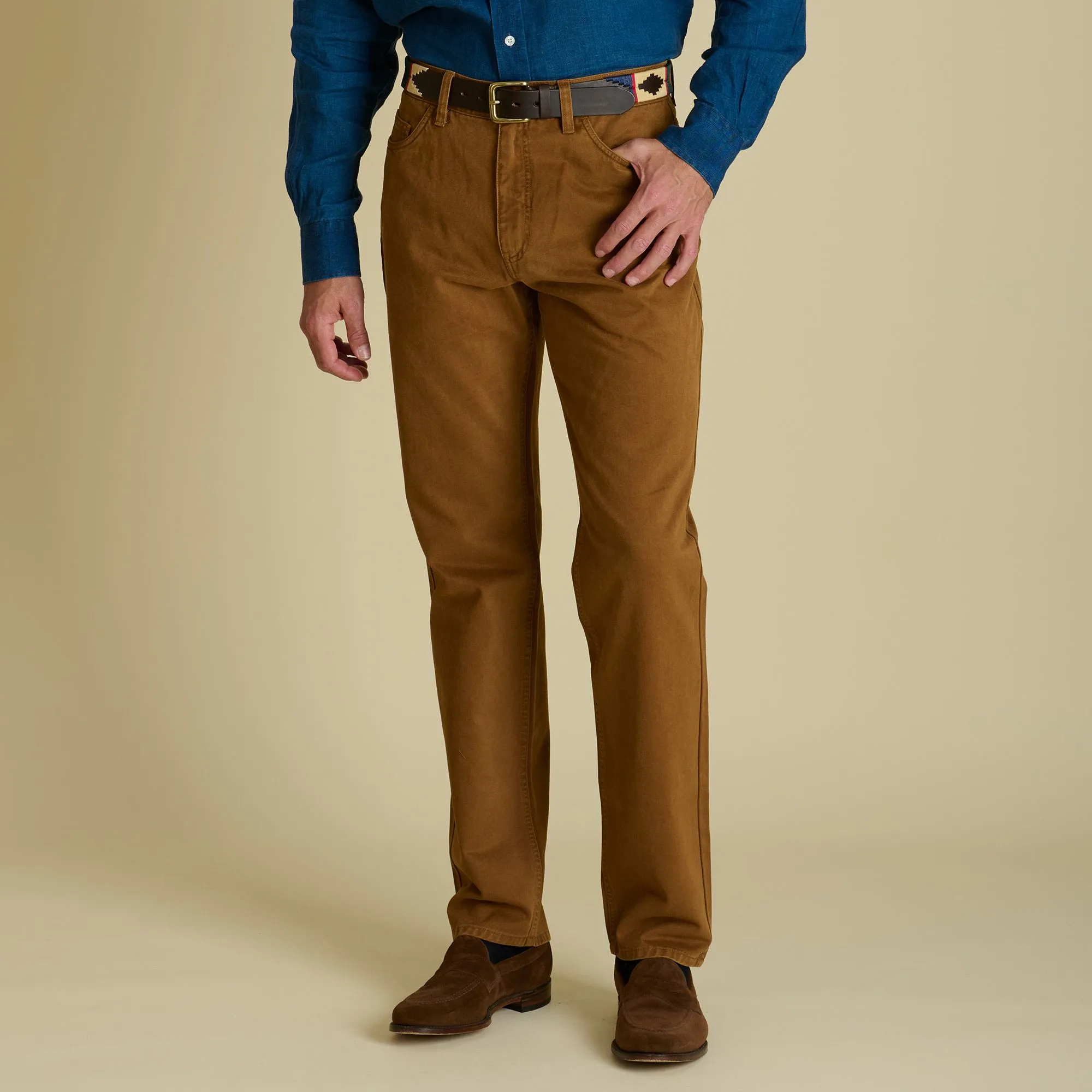 Tan Tiverton Washed Jeans - Relaxed Fit