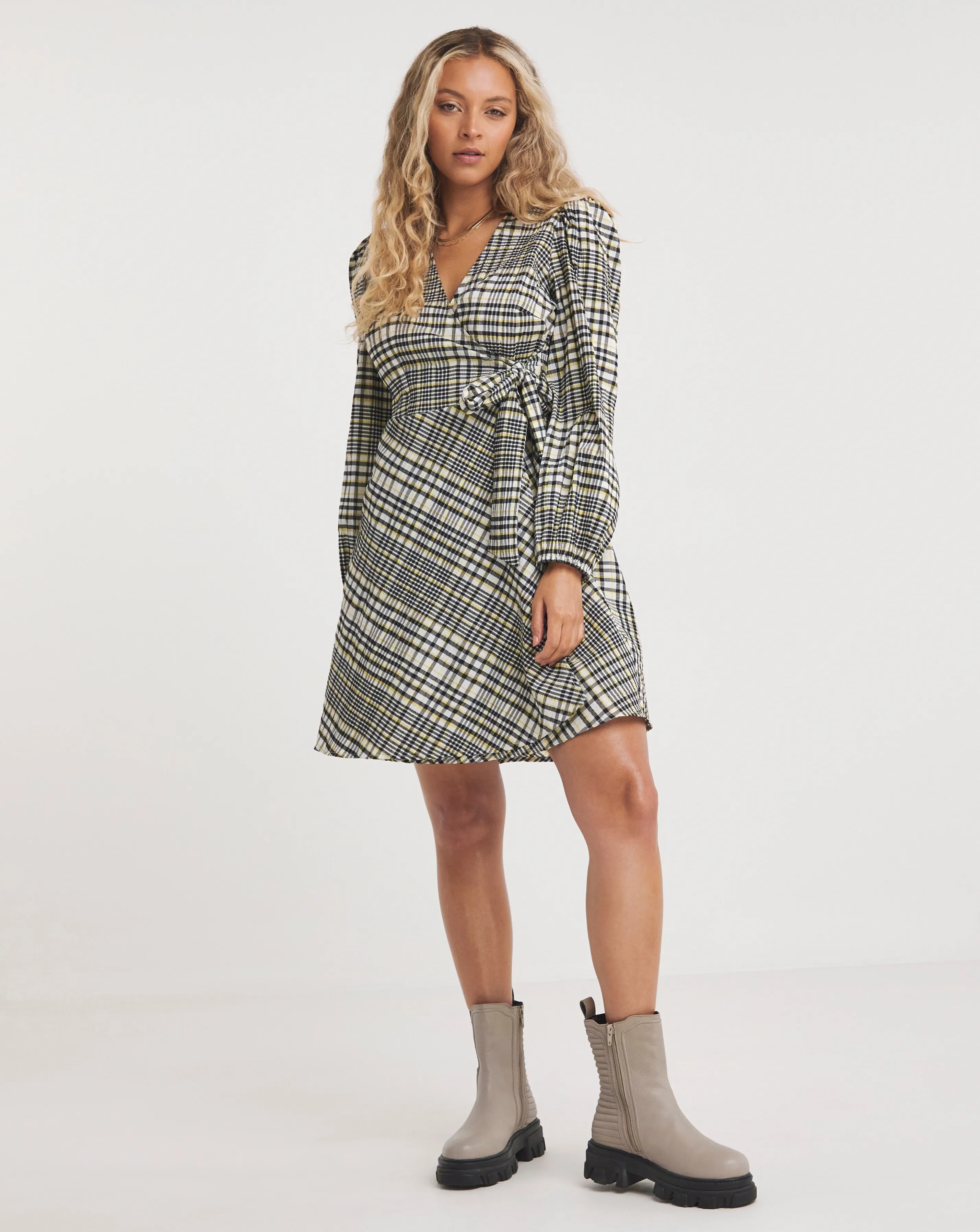 Textured Check Wrap Dress | Simply Be