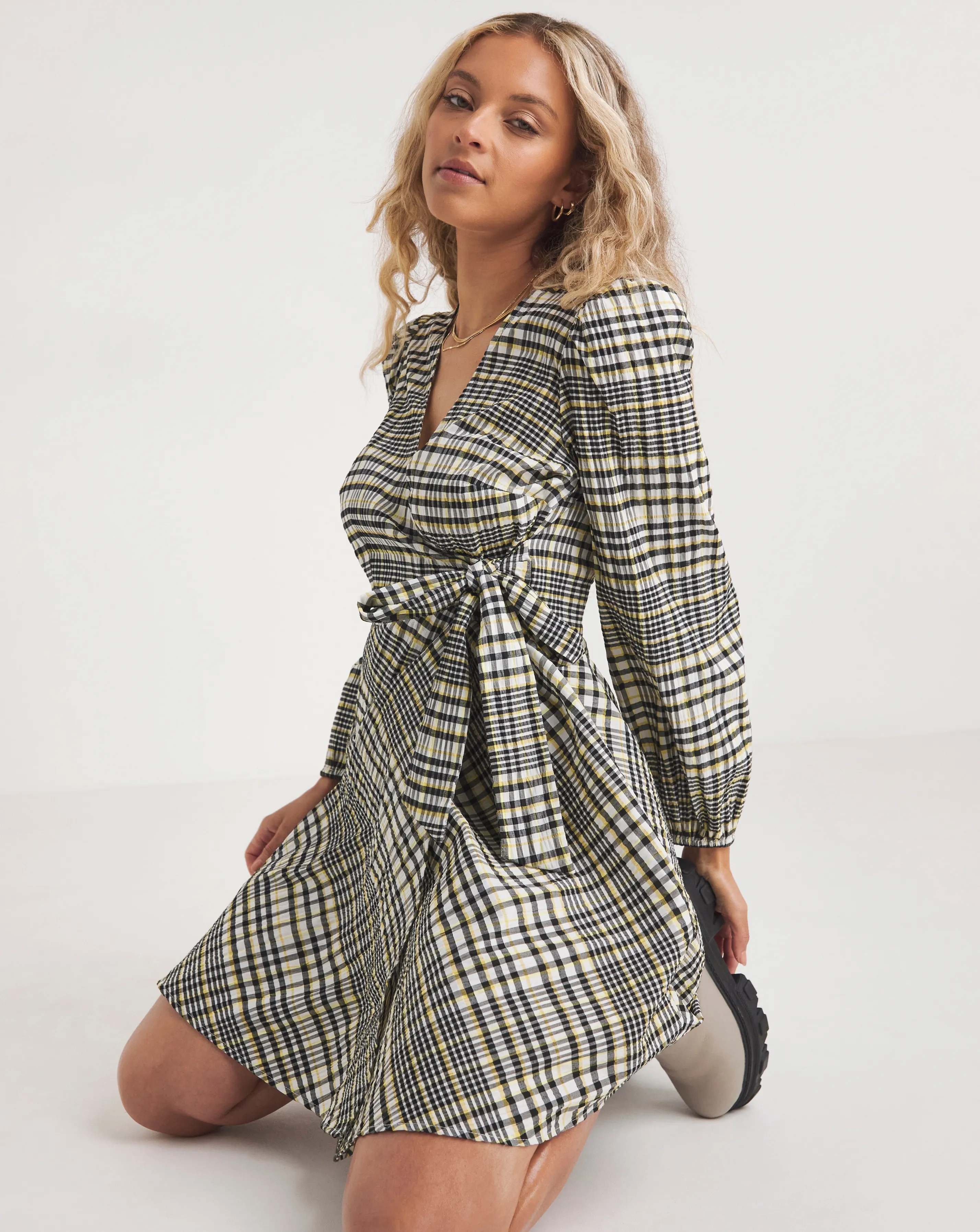 Textured Check Wrap Dress | Simply Be