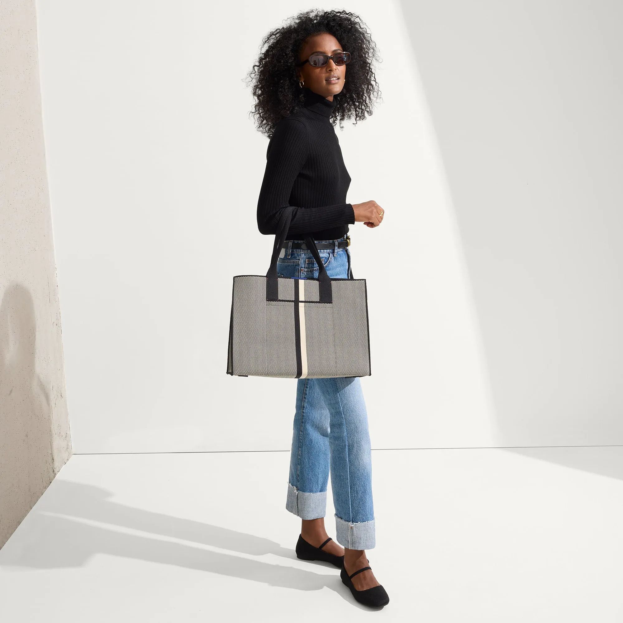 The Classic Tote in Mist Herringbone