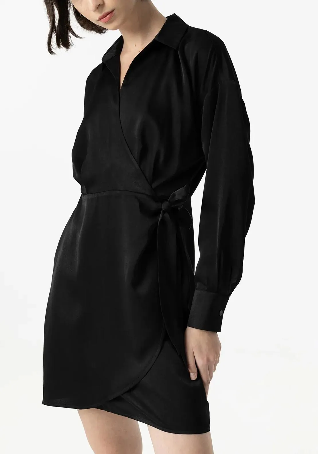 Tiffosi Compostela Satin Short Wrap Dress, Black