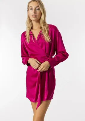 Tiffosi Satin Wrap Mini Dress, Pink