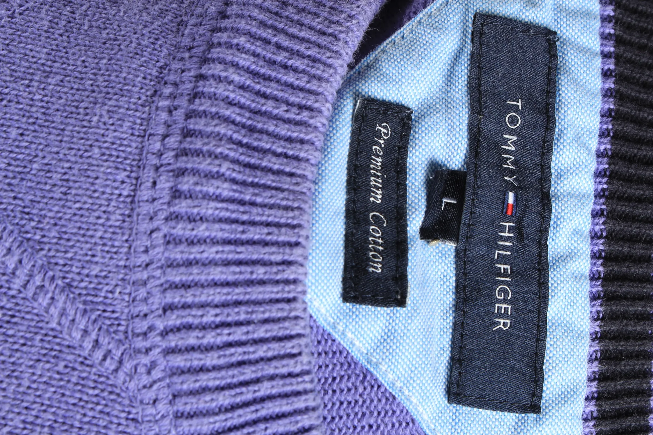 Tommy Hilfiger Crew Neck Jumper Pullover 90s Purple L - Pepper Tree London