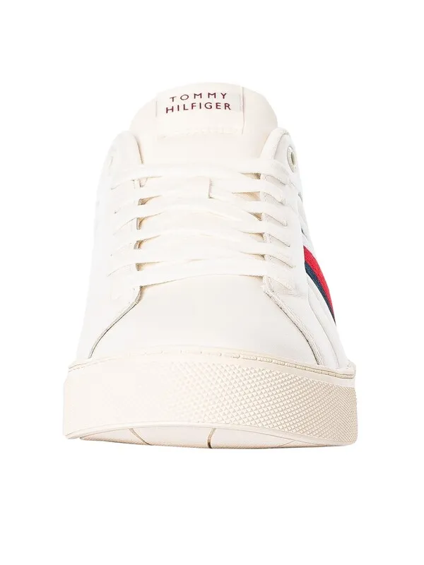 Tommy Hilfiger Icon Court Leather Stripes Trainers - Ancient White/Rouge