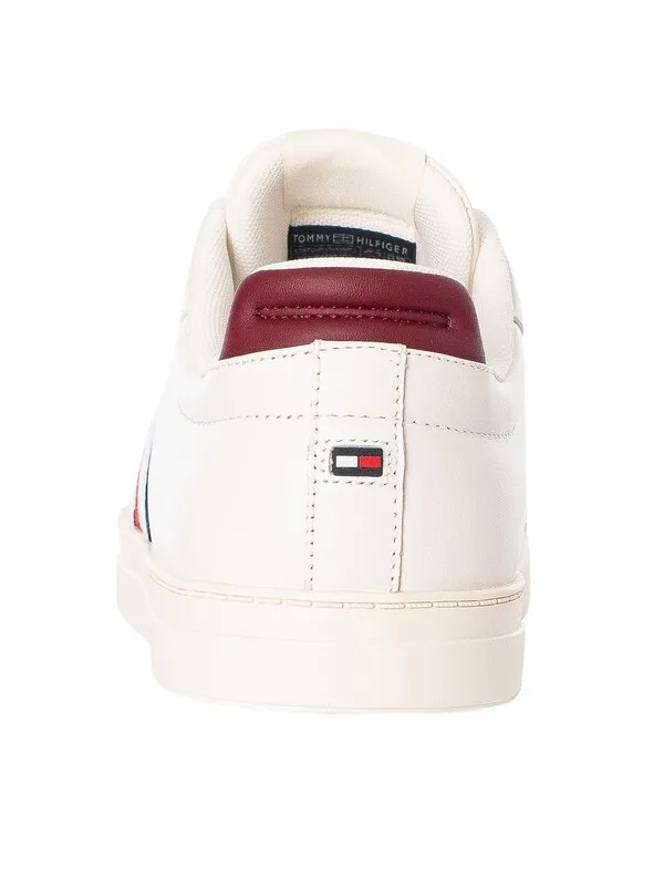 Tommy Hilfiger Icon Court Leather Stripes Trainers - Ancient White/Rouge