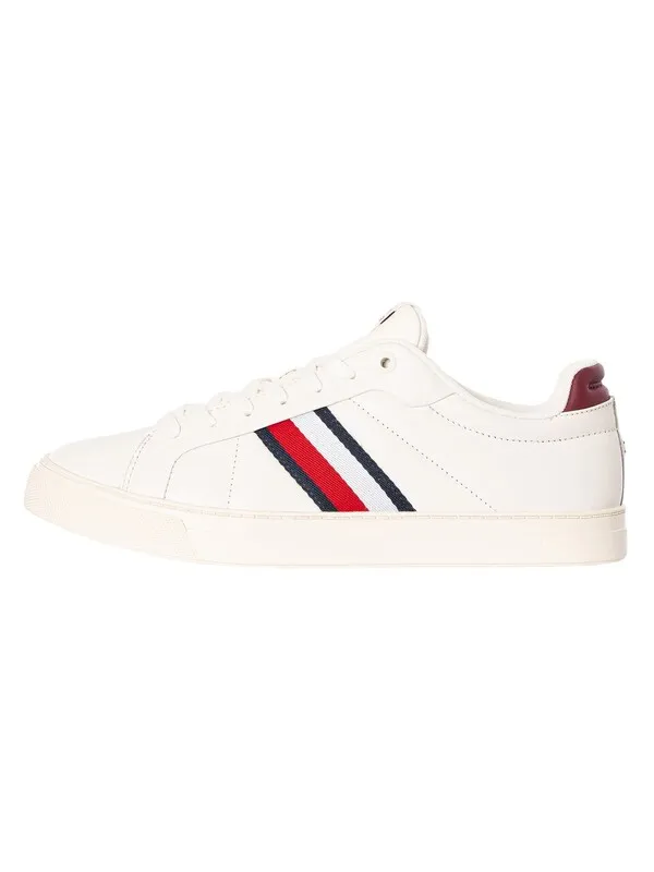 Tommy Hilfiger Icon Court Leather Stripes Trainers - Ancient White/Rouge