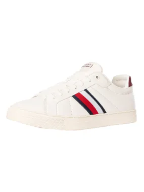 Tommy Hilfiger Icon Court Leather Stripes Trainers - Ancient White/Rouge