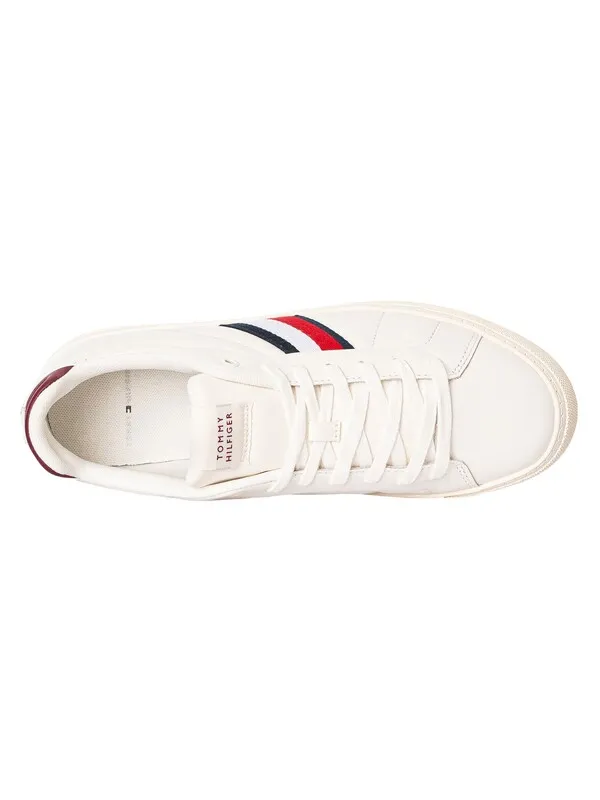 Tommy Hilfiger Icon Court Leather Stripes Trainers - Ancient White/Rouge