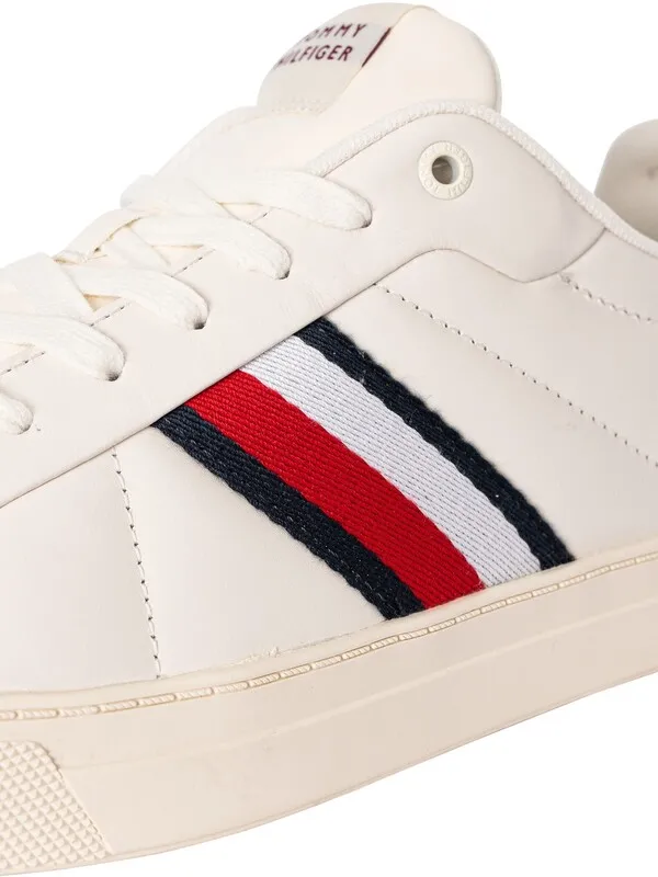 Tommy Hilfiger Icon Court Leather Stripes Trainers - Ancient White/Rouge