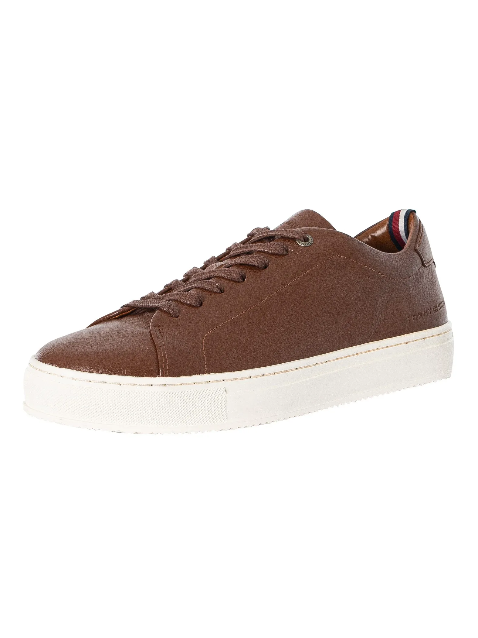 Tommy Hilfiger Premium Cupsole Grained Leather Trainers - Winter Cognac