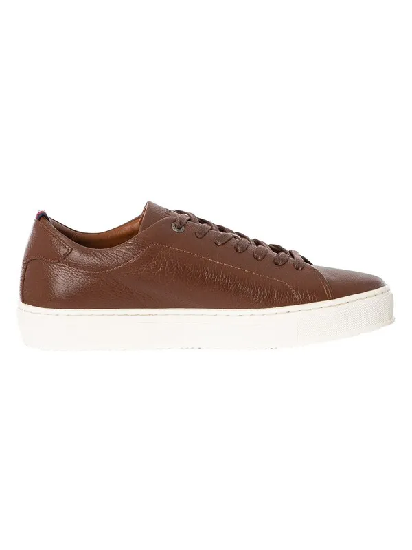 Tommy Hilfiger Premium Cupsole Grained Leather Trainers - Winter Cognac