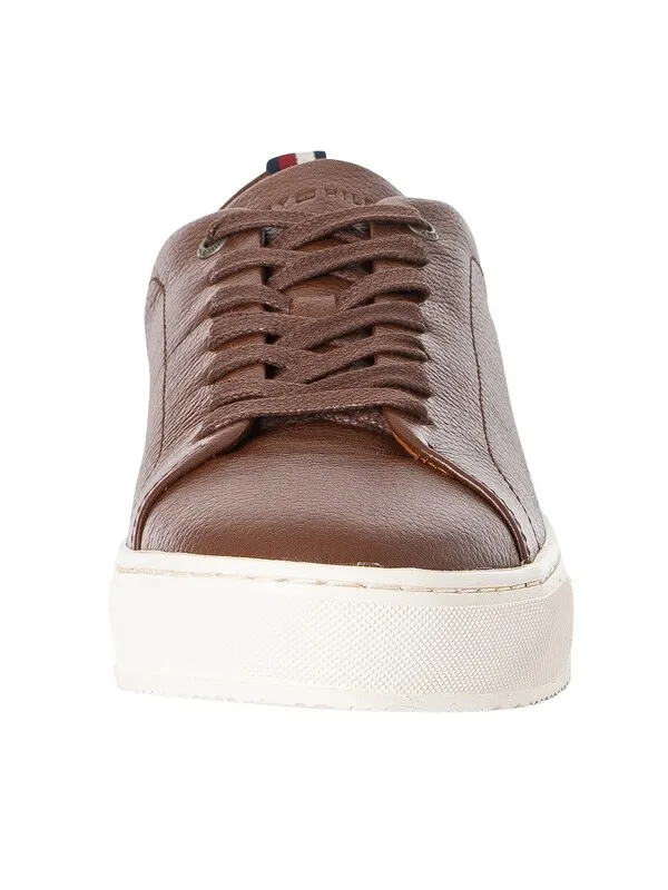 Tommy Hilfiger Premium Cupsole Grained Leather Trainers - Winter Cognac