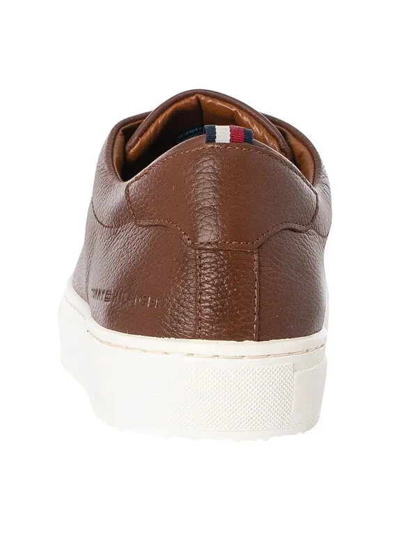 Tommy Hilfiger Premium Cupsole Grained Leather Trainers - Winter Cognac