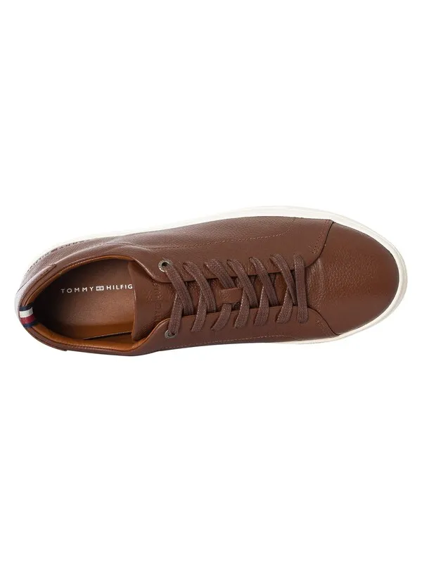 Tommy Hilfiger Premium Cupsole Grained Leather Trainers - Winter Cognac