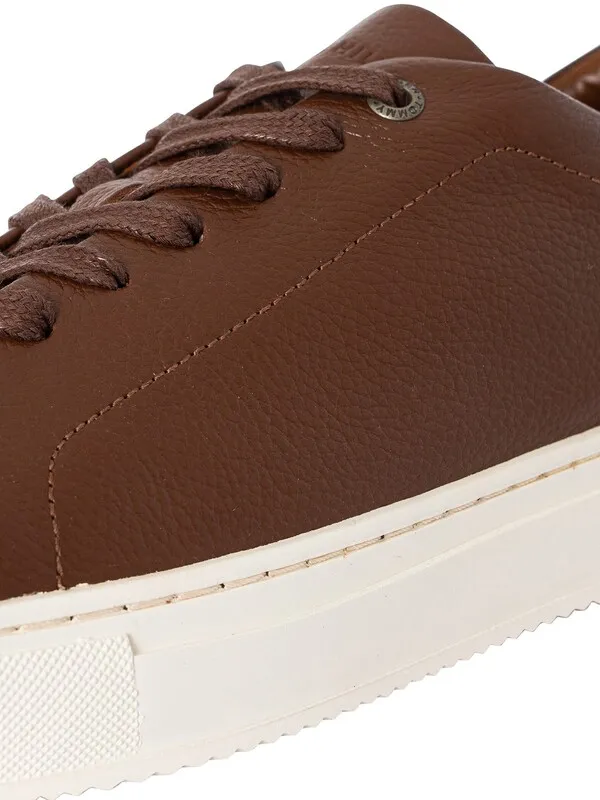 Tommy Hilfiger Premium Cupsole Grained Leather Trainers - Winter Cognac