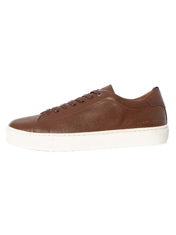 Tommy Hilfiger Premium Cupsole Grained Leather Trainers - Winter Cognac