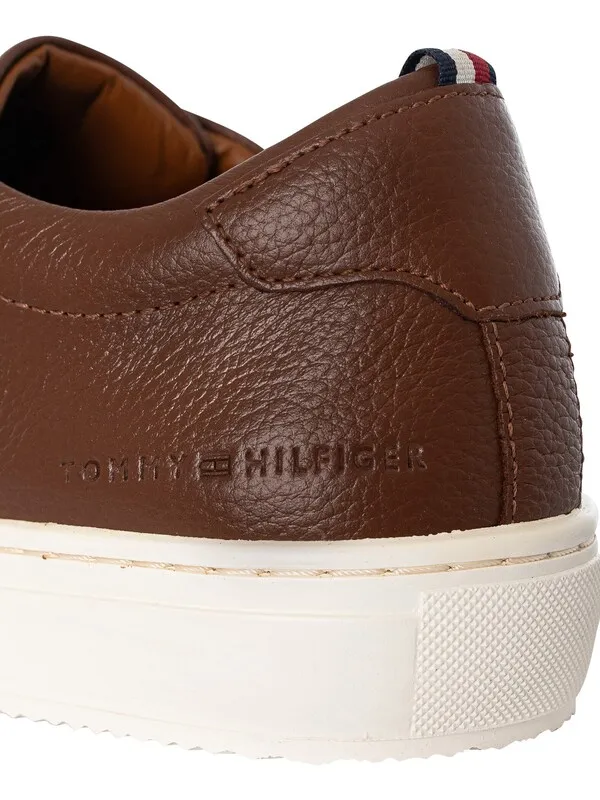 Tommy Hilfiger Premium Cupsole Grained Leather Trainers - Winter Cognac