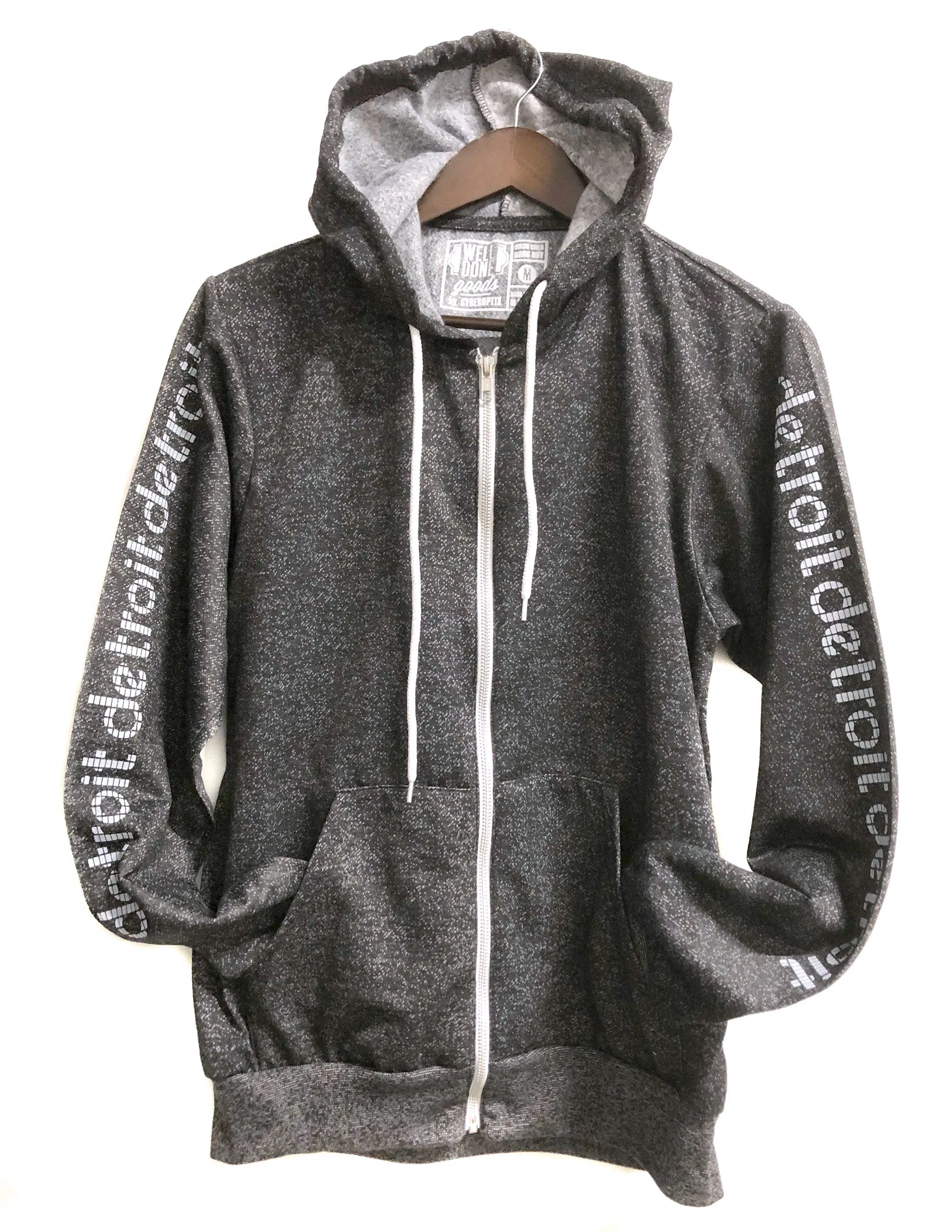 Triple Detroit Stripe Zip Hoodie. Limited Ed., Digital Grey, Digi Detroit Pixel Script