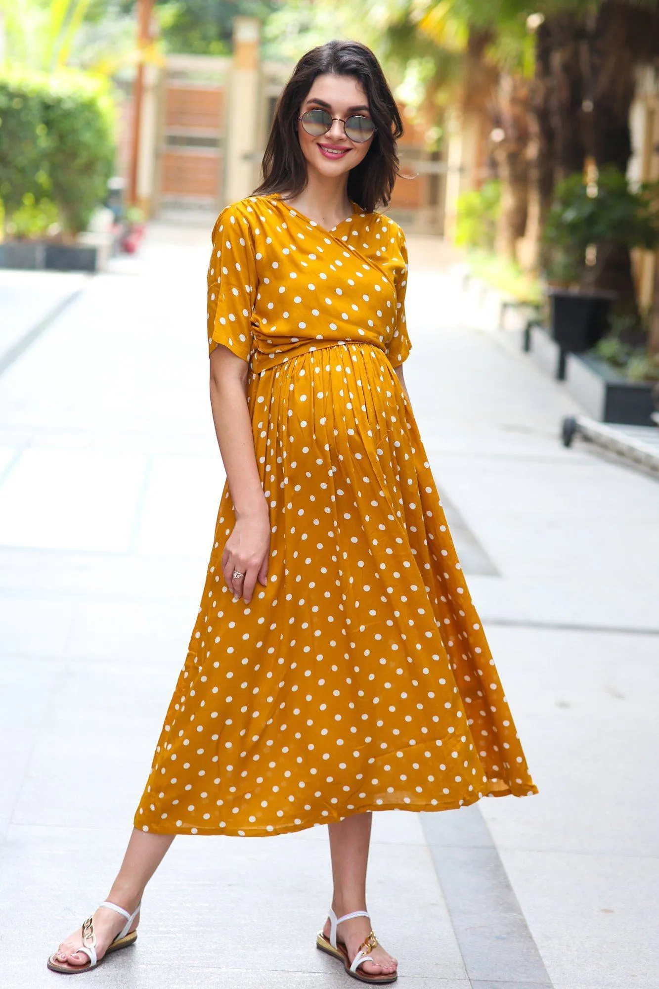 Tuscany Crepe Polka Maternity & Nursing Wrap Midi Dress