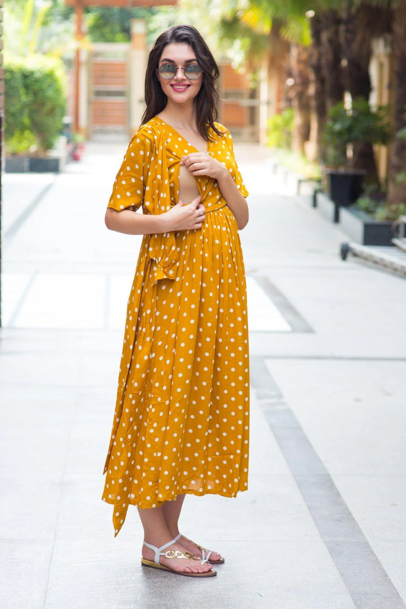 Tuscany Crepe Polka Maternity & Nursing Wrap Midi Dress