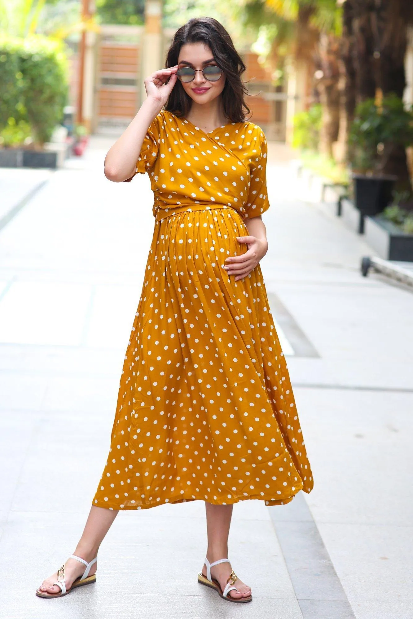 Tuscany Crepe Polka Maternity & Nursing Wrap Midi Dress