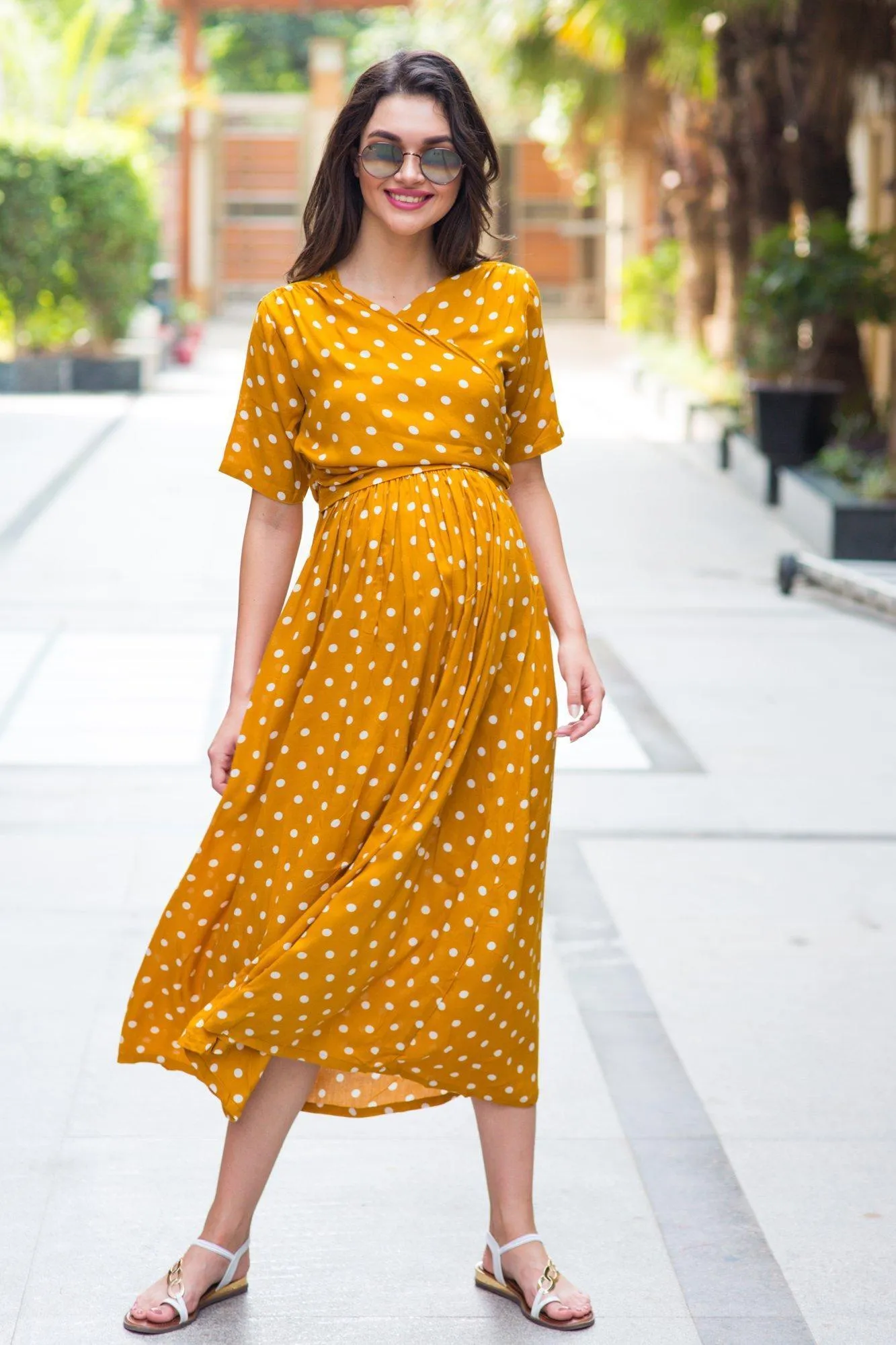 Tuscany Crepe Polka Maternity & Nursing Wrap Midi Dress