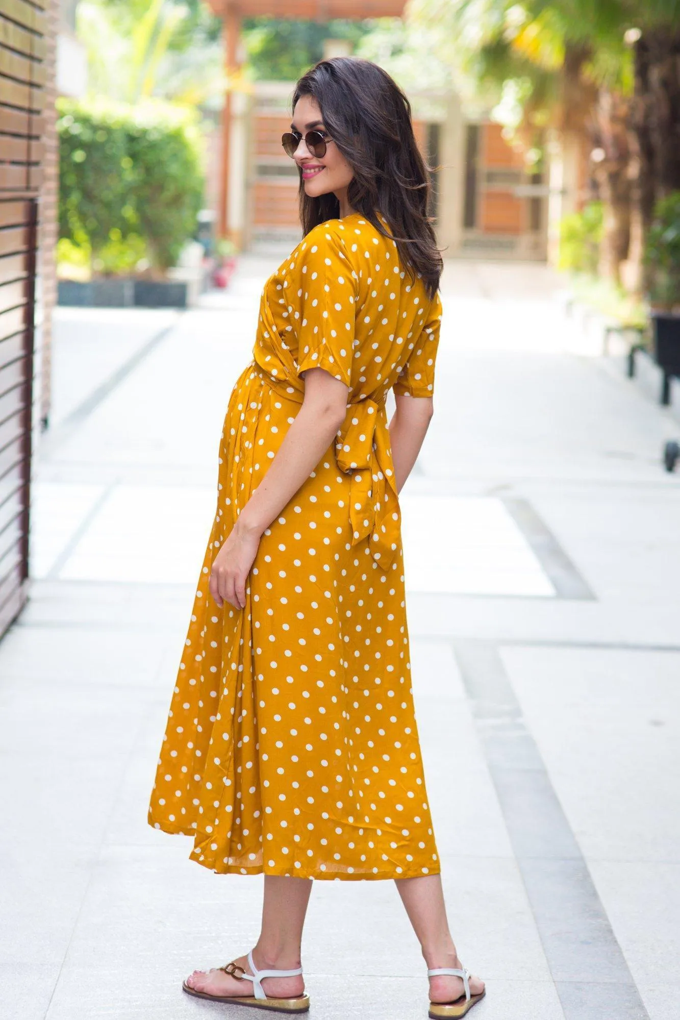 Tuscany Crepe Polka Maternity & Nursing Wrap Midi Dress