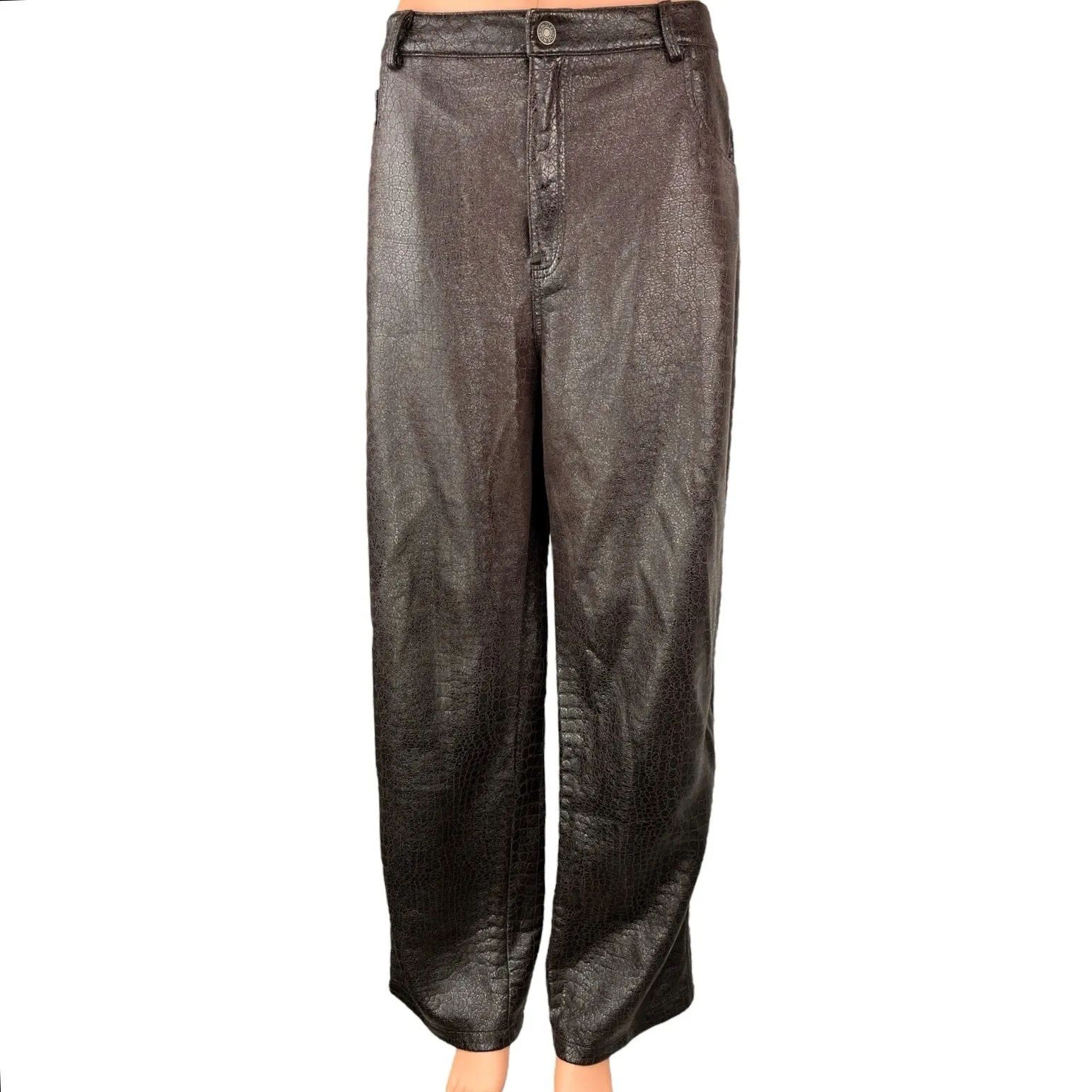 Urban Outfitters Women's Brown Snakeskin Leather Wide Leg High Waist Pants 12