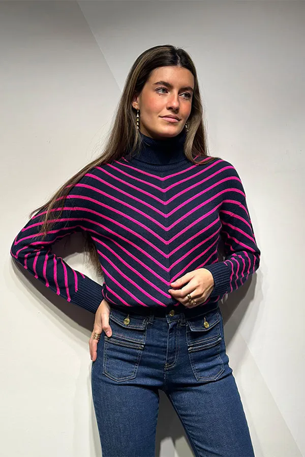 Vilagallo NAVY V STRIPES PULLOVER