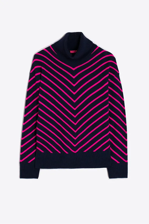 Vilagallo NAVY V STRIPES PULLOVER